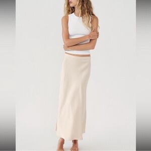 Zara Satin Effect Midi Skirt Cream